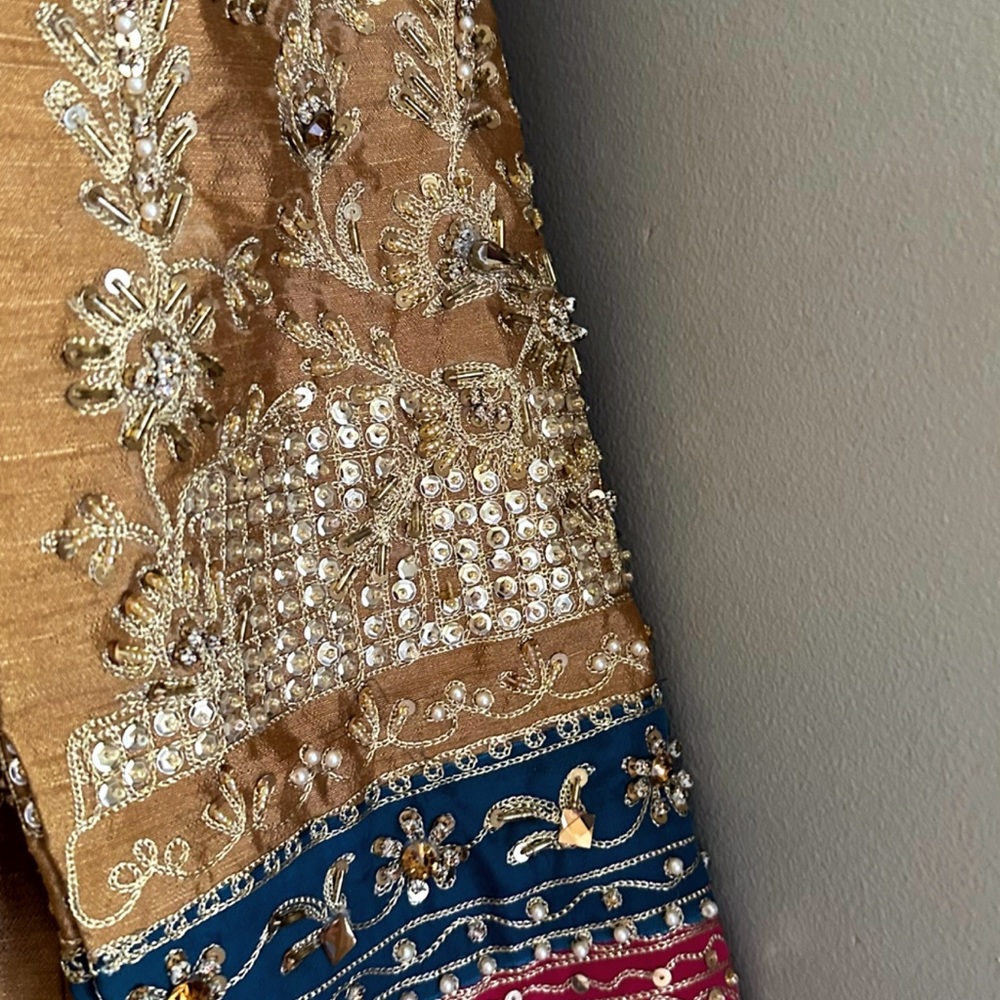 Embellished Golden Brown Traditional Evening Dress - Picture 2 of 14